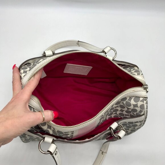 Coach Gray Pebbled Leather Signature Stripe Heritage Satchel Bag F15132 - Picture 10 of 11